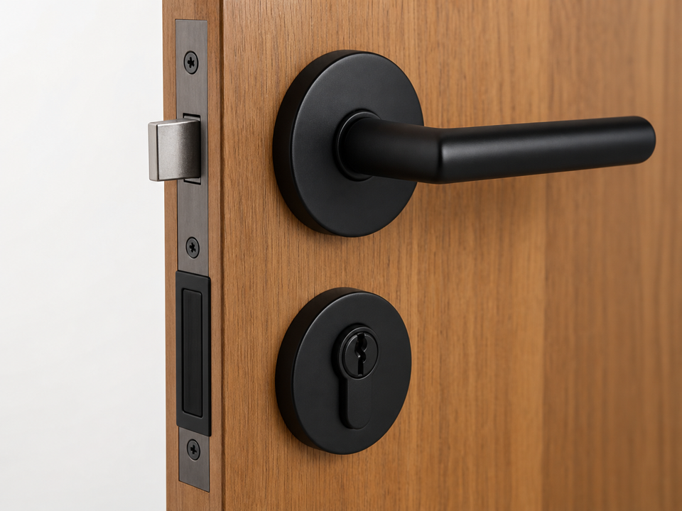 Door hardware handle and lock set