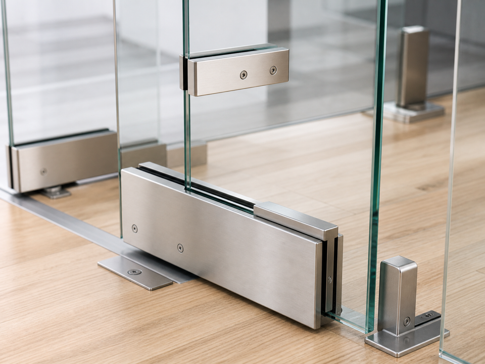 Glass fitting hardware detail
